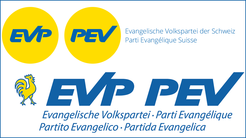 Obere Bildhälfte: das neue Logo der EVP ohne Güggel. Unten das alte mit Güggel.