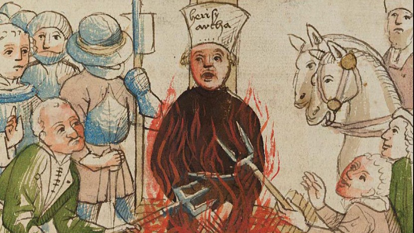 gemaltes Bild: Jan Hus wird auf dem Scheiterhaufen verbrannt