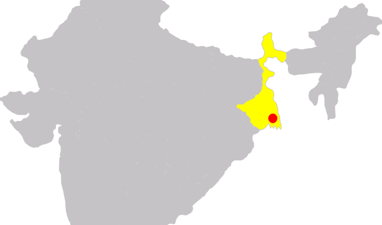 Die Stadt Kolkata in Ostindien auf einer Karte.