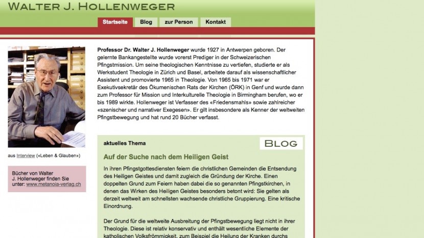 Screenshot der Homepage von Walter J. Hollenweger Screenshot der Homepage von Walter J. Hollenweger (www.wjhollenweger.ch).