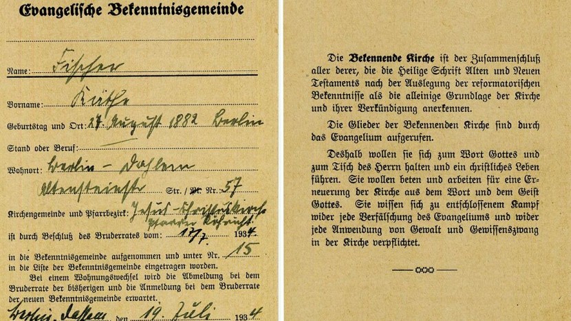 Mitgliedsausweis der Bekennenden Kirche, Berlin-Dahlem 1934.
