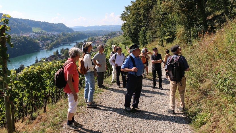 Die Teilnehmer wanderten hoch über den Rhein auf den Spuren der Flüchtlinge.